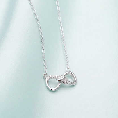 Sterling Silver Infinity Necklace With Paved Clear CZ Endless Love Jewellery 45cm 17.7''