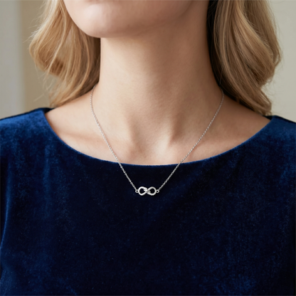 Sterling Silver Infinity Necklace With Paved Clear CZ Endless Love Jewellery 45cm 17.7''