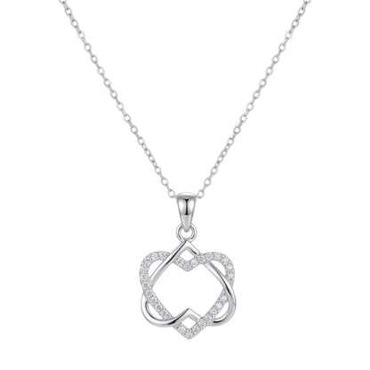 Silver heart knot pendant necklace with small square accents