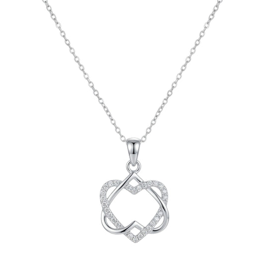 Twisted knot heart necklace with silver-tone pendant and sparkling heart detail