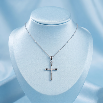 Sterling Silver Cubic Zirconia Crusted Cross Pendant, 31 x 15 mm