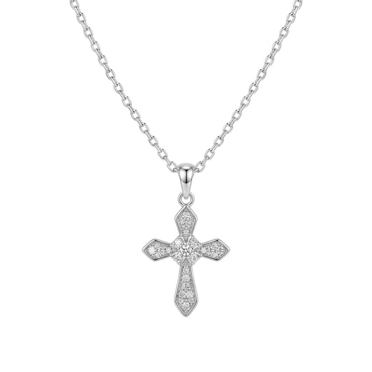 Pave CZ cross necklace with sparkling pavé cross pendant and round loop bail