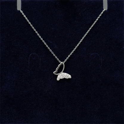 Rhodium on Sterling Silver Butterfly Charm Half Paved CZ Crystal Necklace Jewellery 45cm 17.7''