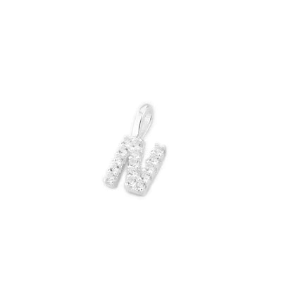 Mini Alphabet Charm, silberfarbener Buchstaben-Anhänger mit funkelnden Steinen
