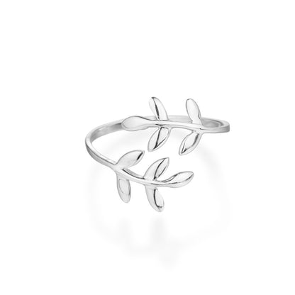 Sterling Silver Olive Leaf Laurel Wreath Roman Wrap Adjustable Ring - sugarkittenlondon