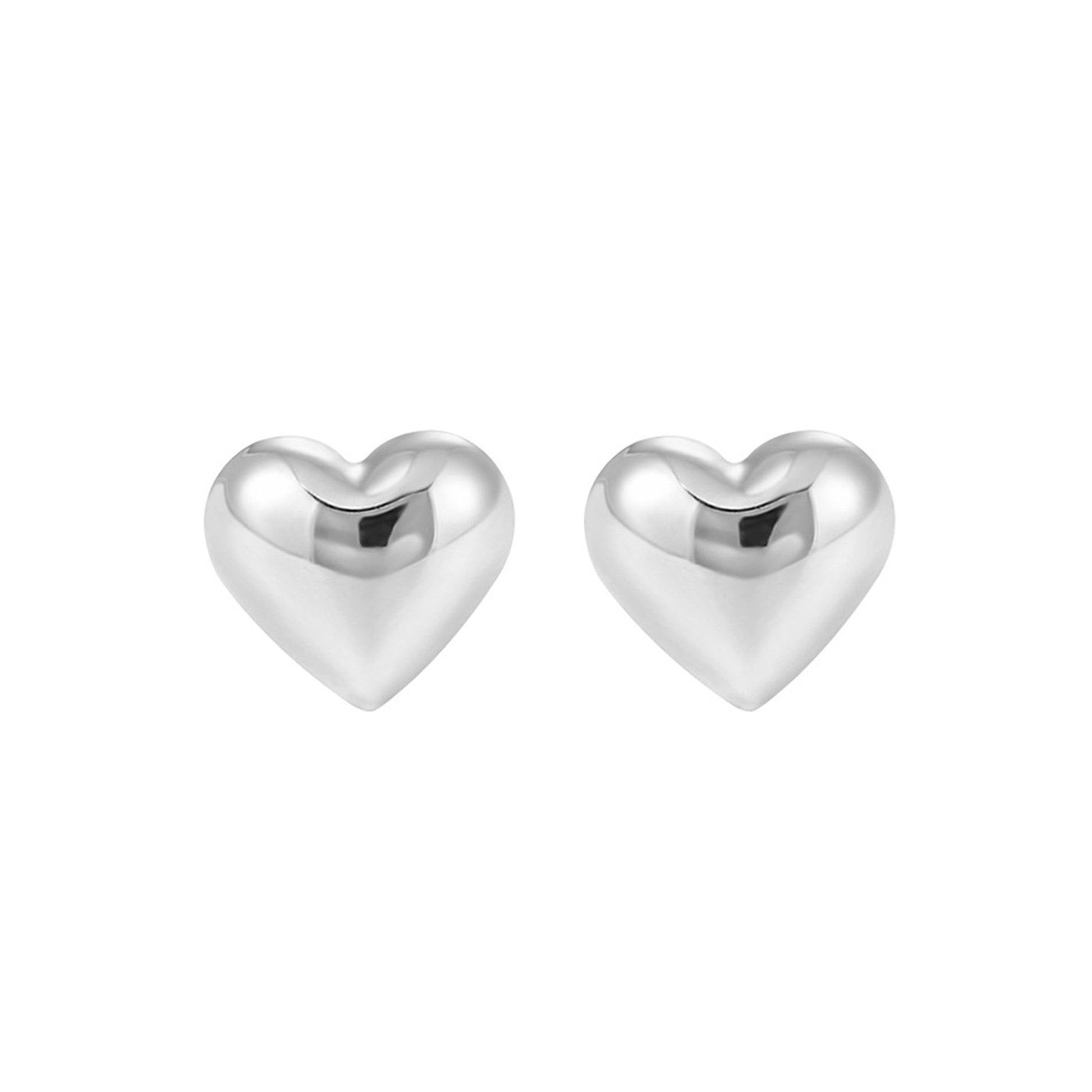 925 Sterling Silver Stud Heart Earrings with Puffy Shiny Finish - sugarkittenlondon
