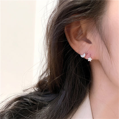6mm Sterling Silver CZ Star Moon Huggie Hoop Earrings
