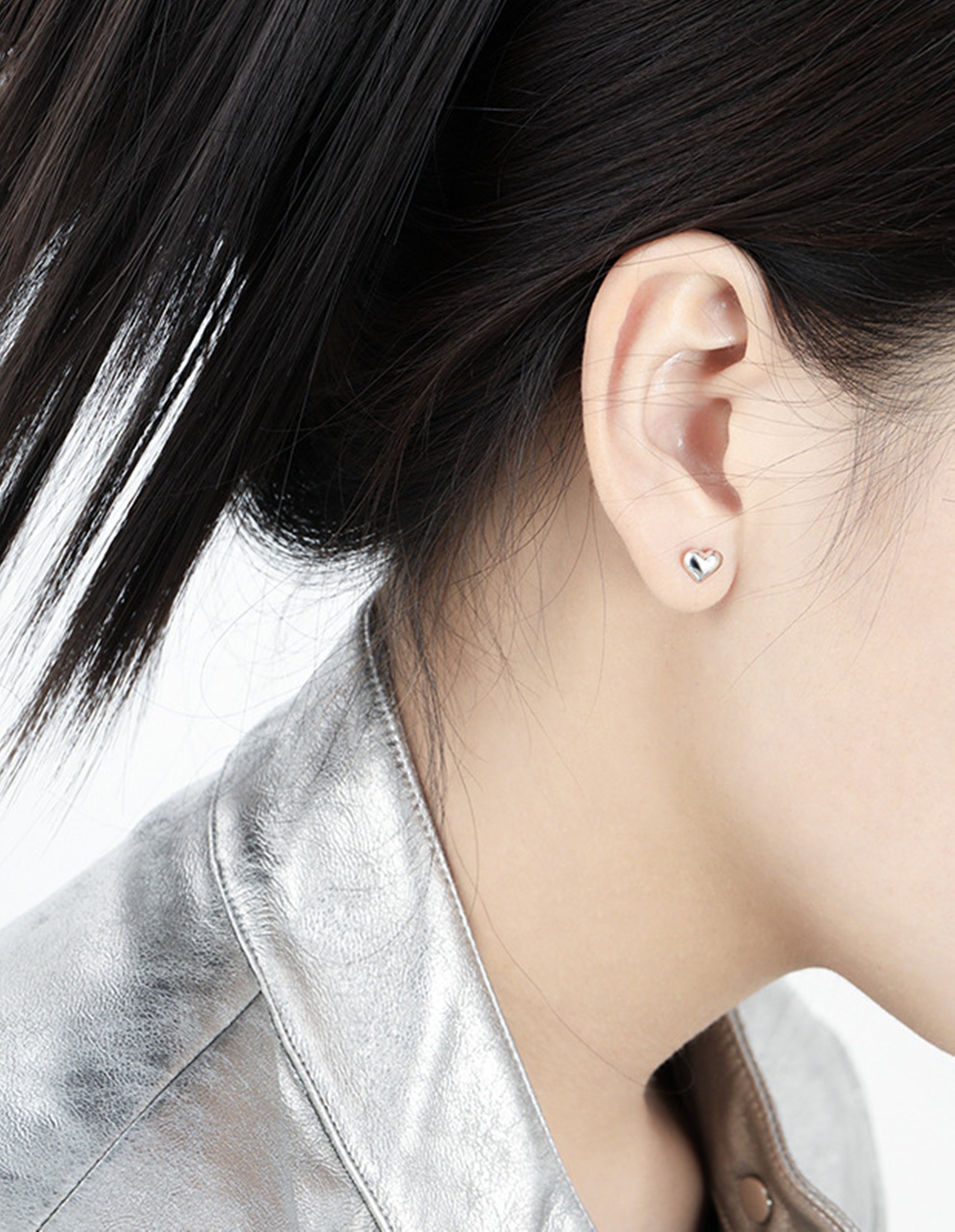 925 Sterling Silver Stud Heart Earrings with Puffy Shiny Finish - sugarkittenlondon