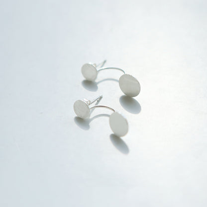 Sterling Silver Brushed Duet Disc Dot Circle Drop Jackets Earrings