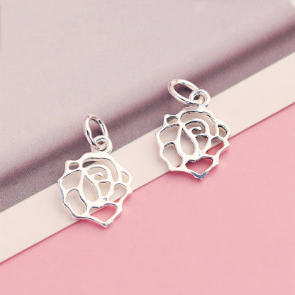Sterling Silver Filigree Rose Flower Necklace Bracelet Charm Pendants 2 Pcs - sugarkittenlondon
