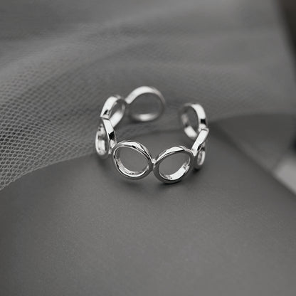 Sterling Silver Linked Circle Infinity Open Band Ring - L to O Size, Adjustable