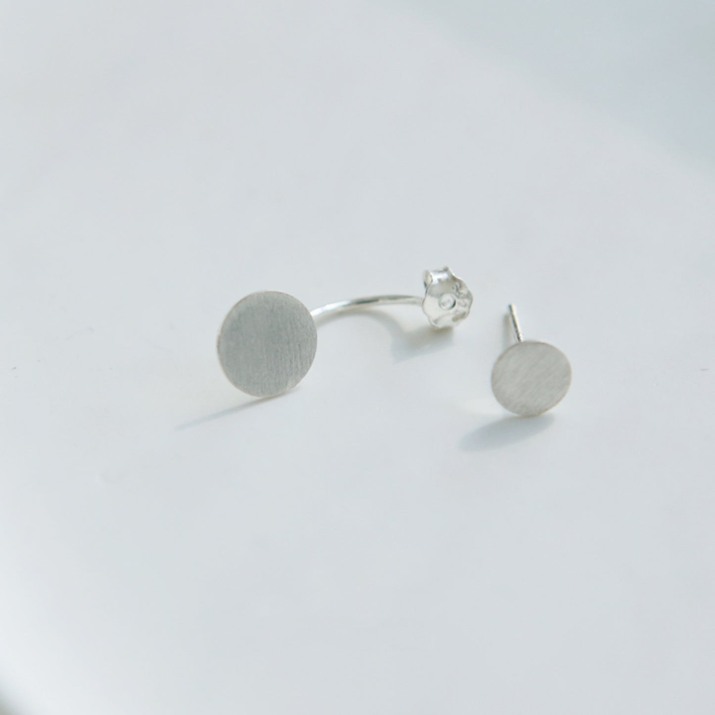 Sterling Silver Brushed Duet Disc Dot Circle Drop Jackets Earrings