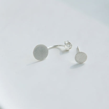 Sterling Silver Brushed Duet Disc Dot Circle Drop Jackets Earrings
