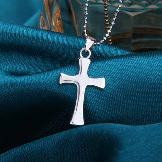 Sterling Silver Plain Shiny Polished Rounded Flared Cross Pendant Necklace - sugarkittenlondon