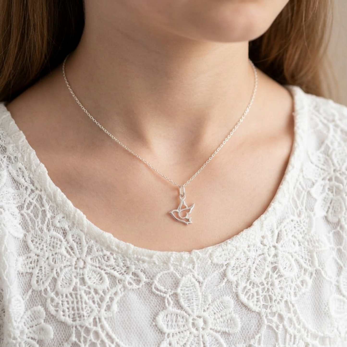 Dove peace charm necklace pendant on silver chain