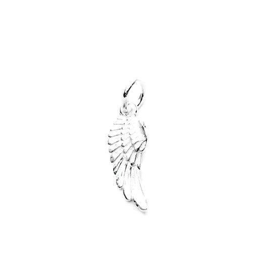 Curved Feather Wing Charm, silver feather-wing design with loop clasp
