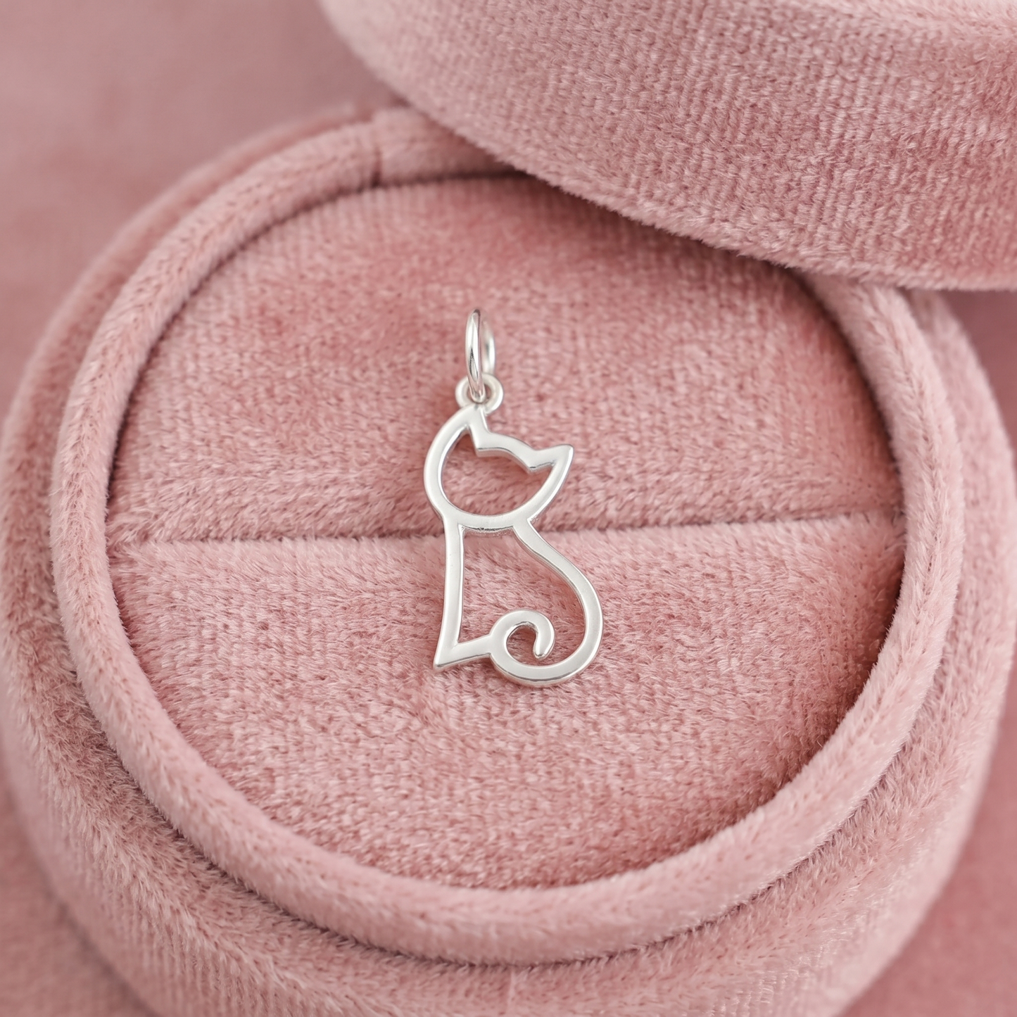 Sterling Silver Hollow Cat Kitten Charm Pendant