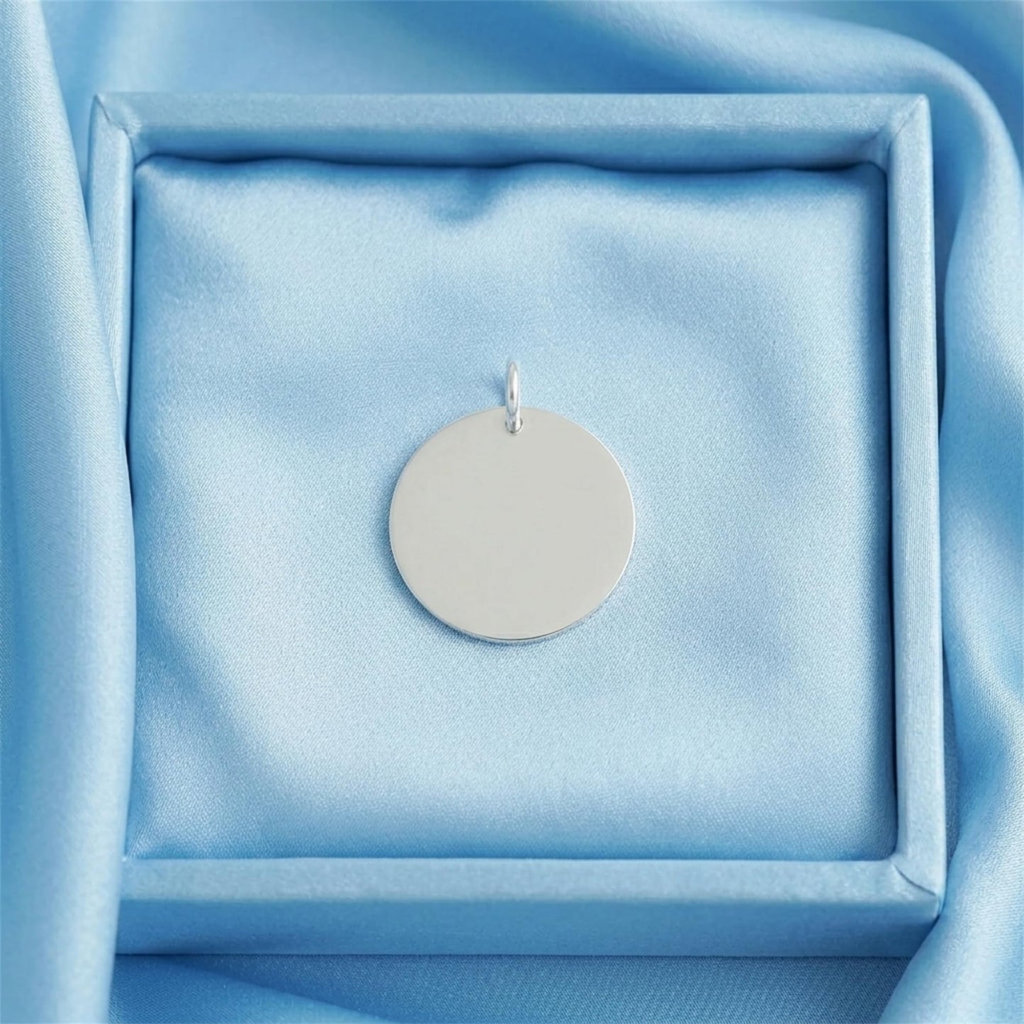 Polished Disc Pendant, round polished silver-tone disc with top hanging ring