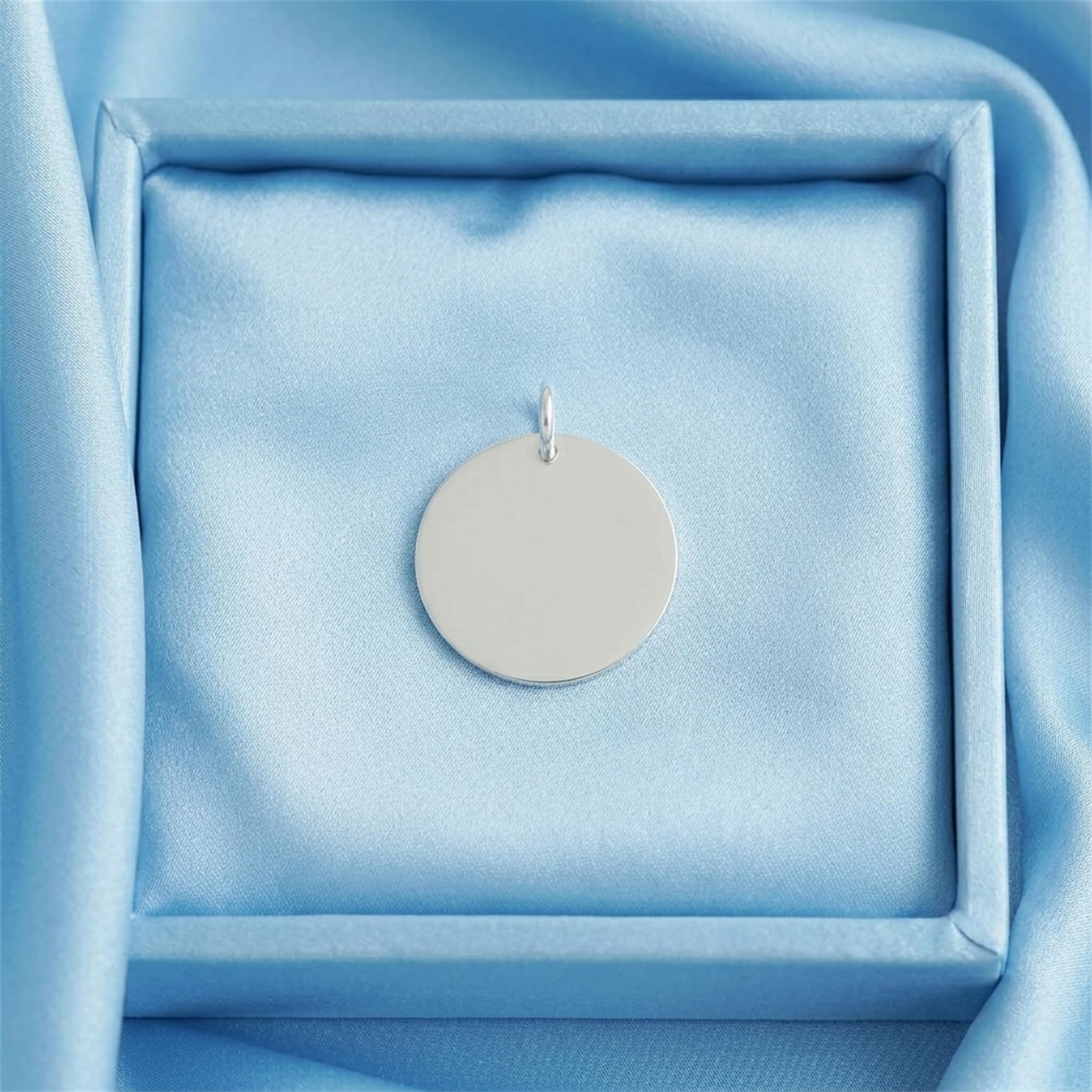 Polished Disc Pendant, round polished silver-tone disc with top hanging ring