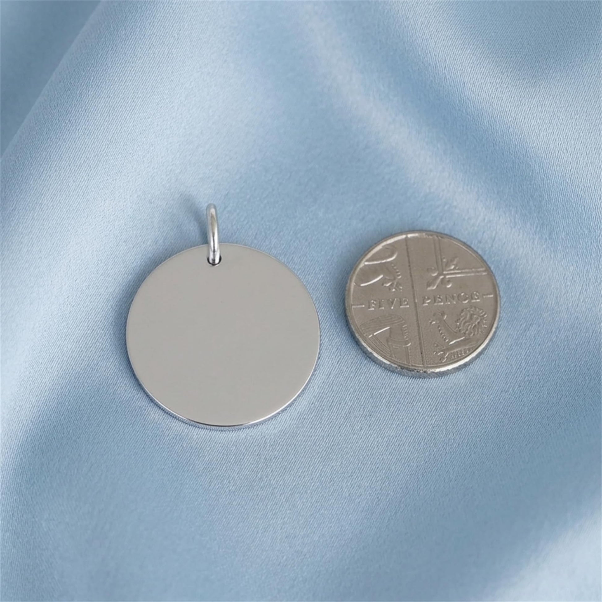 Polished Disc Pendant, round silver-tone disc with polished face and top ring