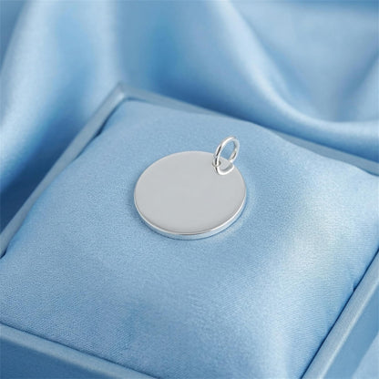 Polished Disc Pendant, round flat silver-tone disc charm with hanging loop