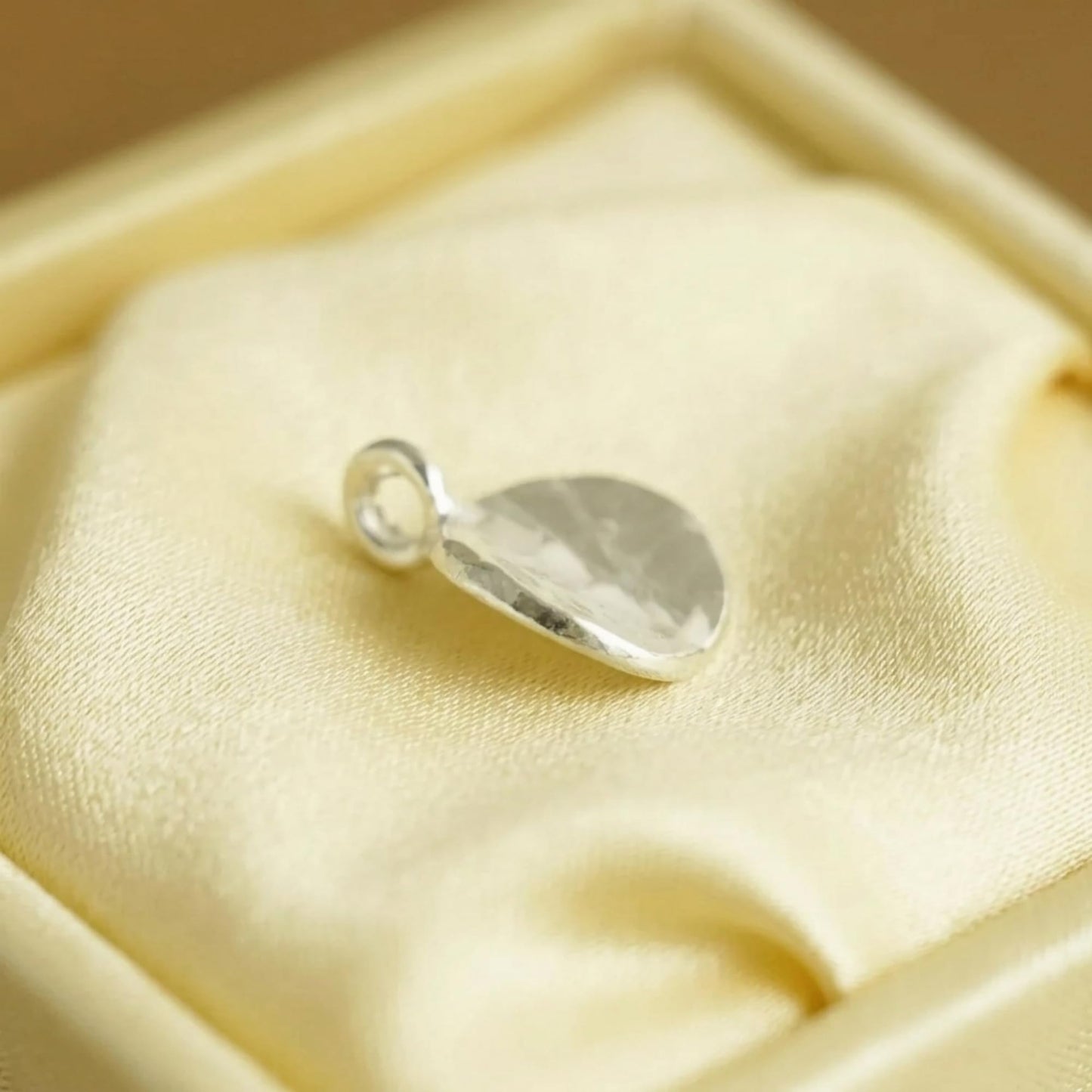 Sterling Silver Solid Concave Hammered Bent Round Dot Disc Pebble Circle Charm