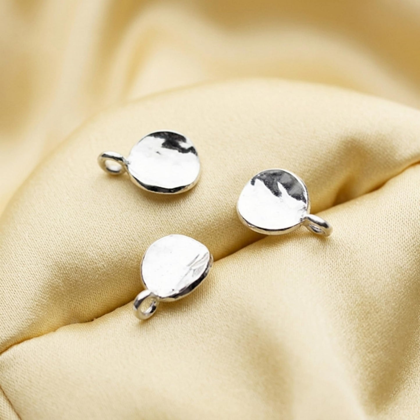 Sterling Silver Solid Concave Hammered Bent Round Dot Disc Pebble Circle Charm