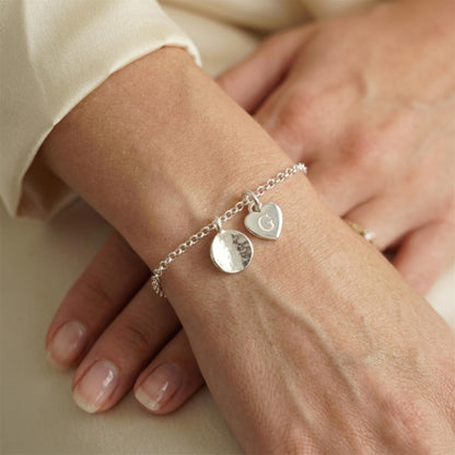 Sterling Silver Solid Concave Hammered Bent Round Dot Disc Pebble Circle Charm