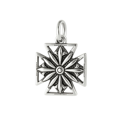 Sterling Silver Oxidised Maltese Cross Fleur De Lis Star Cross Charm Pendant