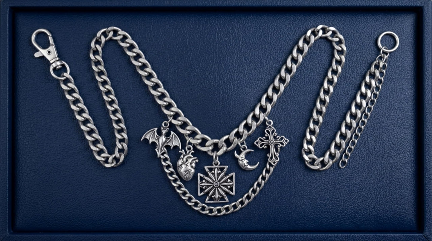 Oxidised Maltese star pendant centered on silver chain necklace, cross-style design