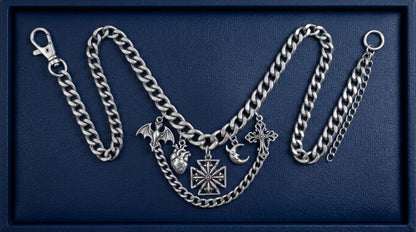 Oxidised Maltese star pendant centered on silver chain necklace, cross-style design