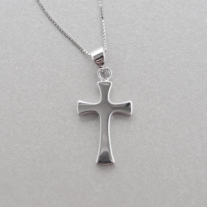 Sterling Silver Plain Shiny Polished Rounded Flared Cross Pendant - sugarkittenlondon