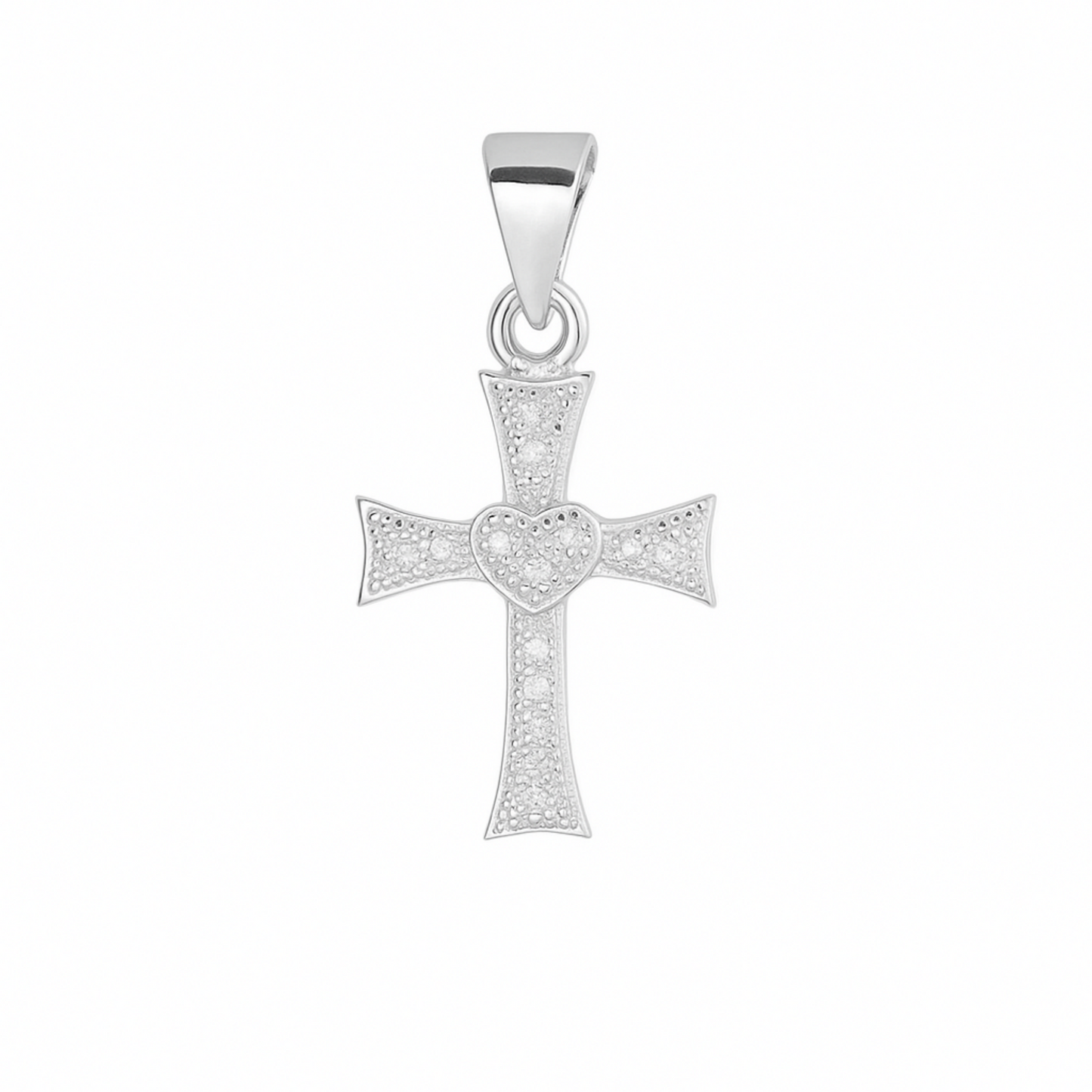 Sterling Silver Heart Cross Paved CZ Pendant Necklace