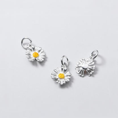 Sterling Silver Yellow Glazed Daisy Flower Charm Pendant Boxed