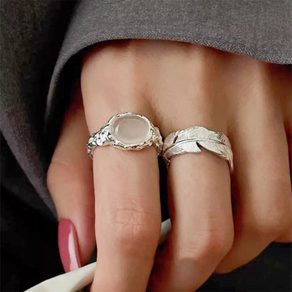 Sterling Sliver 6-8mm Wrap Feather Open Band Angel Wing Leaf Ring Unisex