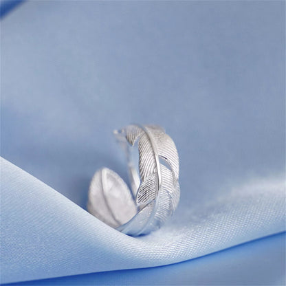 Sterling Sliver 6-8mm Wrap Feather Open Band Angel Wing Leaf Ring Unisex