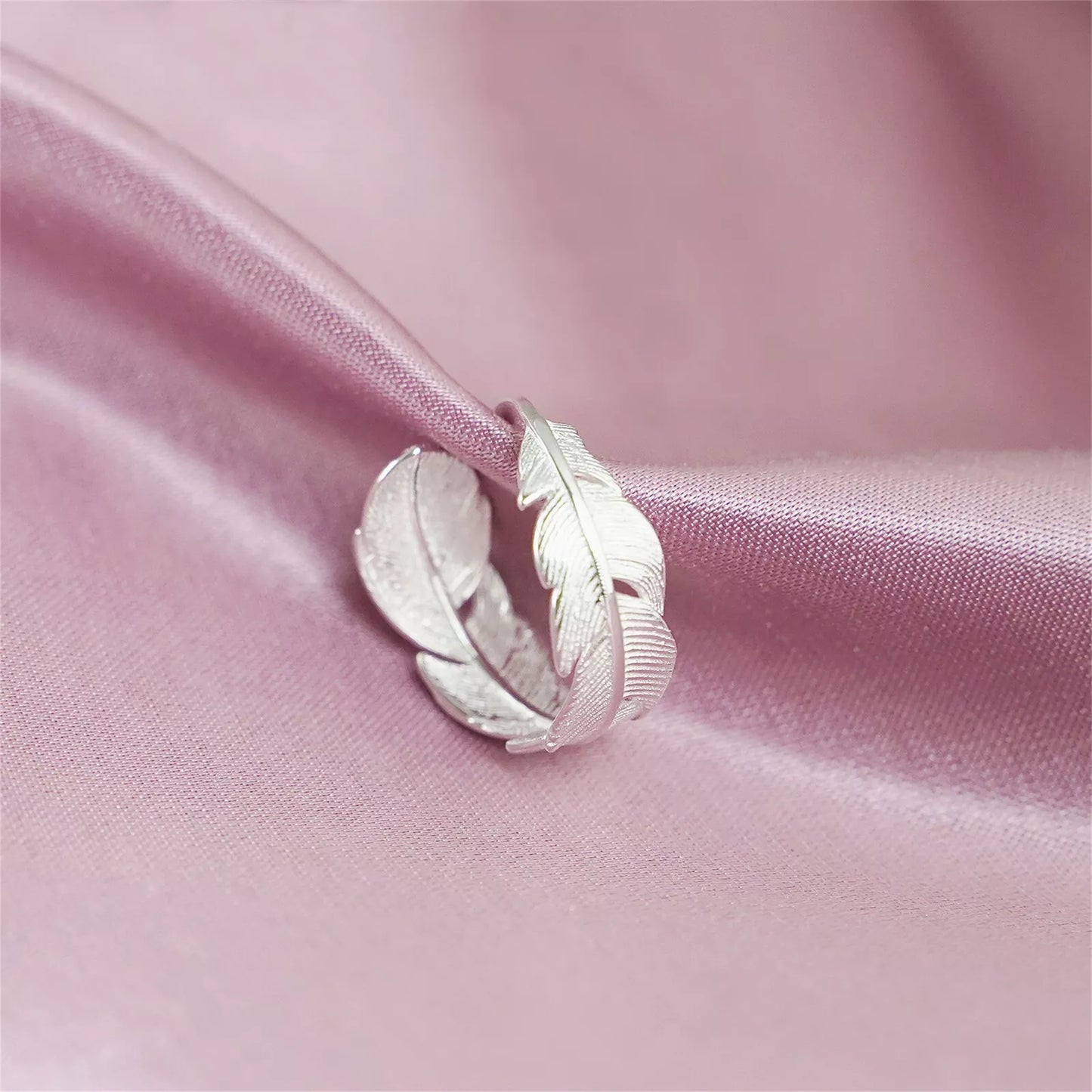 Sterling Sliver 6-8mm Wrap Feather Open Band Angel Wing Leaf Ring Unisex