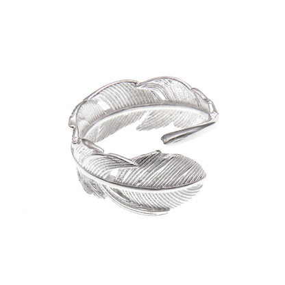 Sterling Sliver 6-8mm Wrap Feather Open Band Angel Wing Leaf Ring Unisex