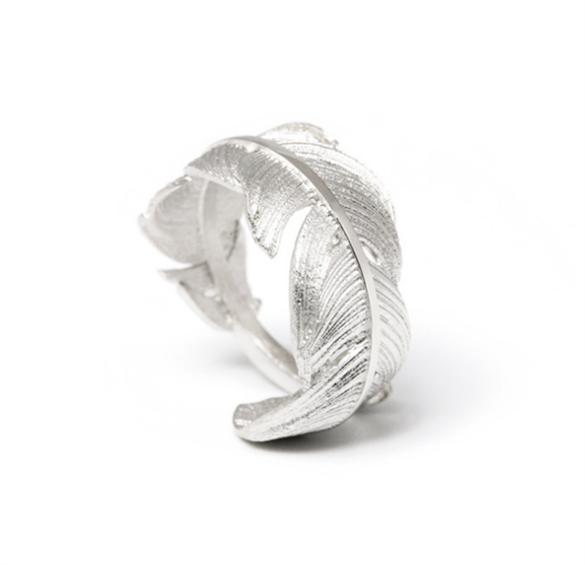 Sterling Sliver Wrap Feather Open Band Angel Wing Leaf Silver Ring A - sugarkittenlondon