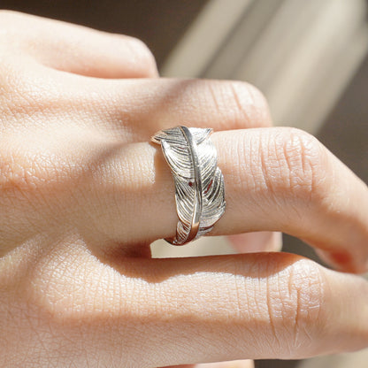 Sterling Sliver Wrap Feather Open Band Angel Wing Leaf Silver Ring A