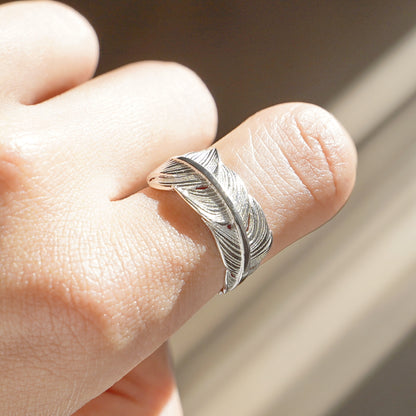 Sterling Sliver Wrap Feather Open Band Angel Wing Leaf Silver Ring A
