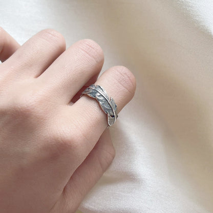 Sterling Sliver 6-8mm Wrap Feather Open Band Angel Wing Leaf Ring Unisex