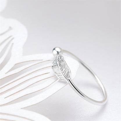 Sterling Silver Feather Angel Open Ring with Adjustable Fit