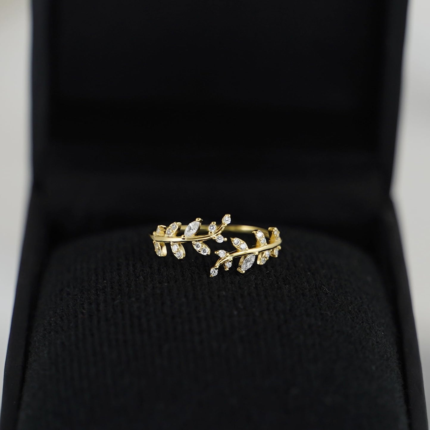 Gold on Sterling Silver CZ Leaf Feather Bridal Wrap Ring Adjustable