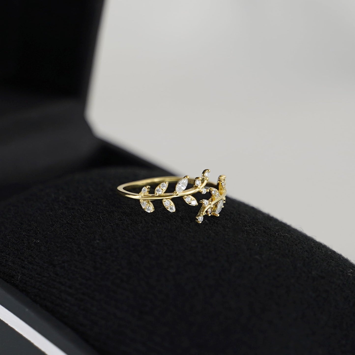 Gold on Sterling Silver CZ Leaf Feather Bridal Wrap Ring Adjustable