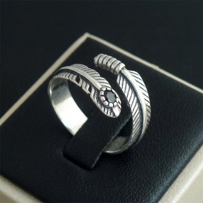 Feather Wrap Ring Black CZ Oxidised