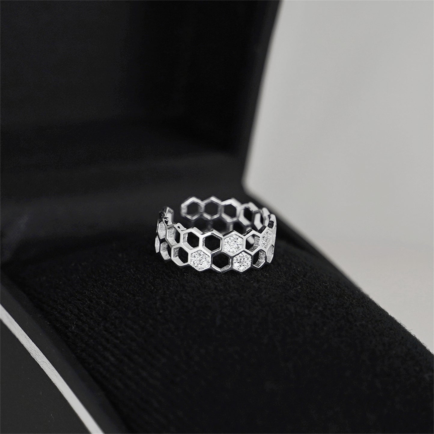 Sterling Silver Beehive Paved CZ Double Layer Open Band Wrap Ring