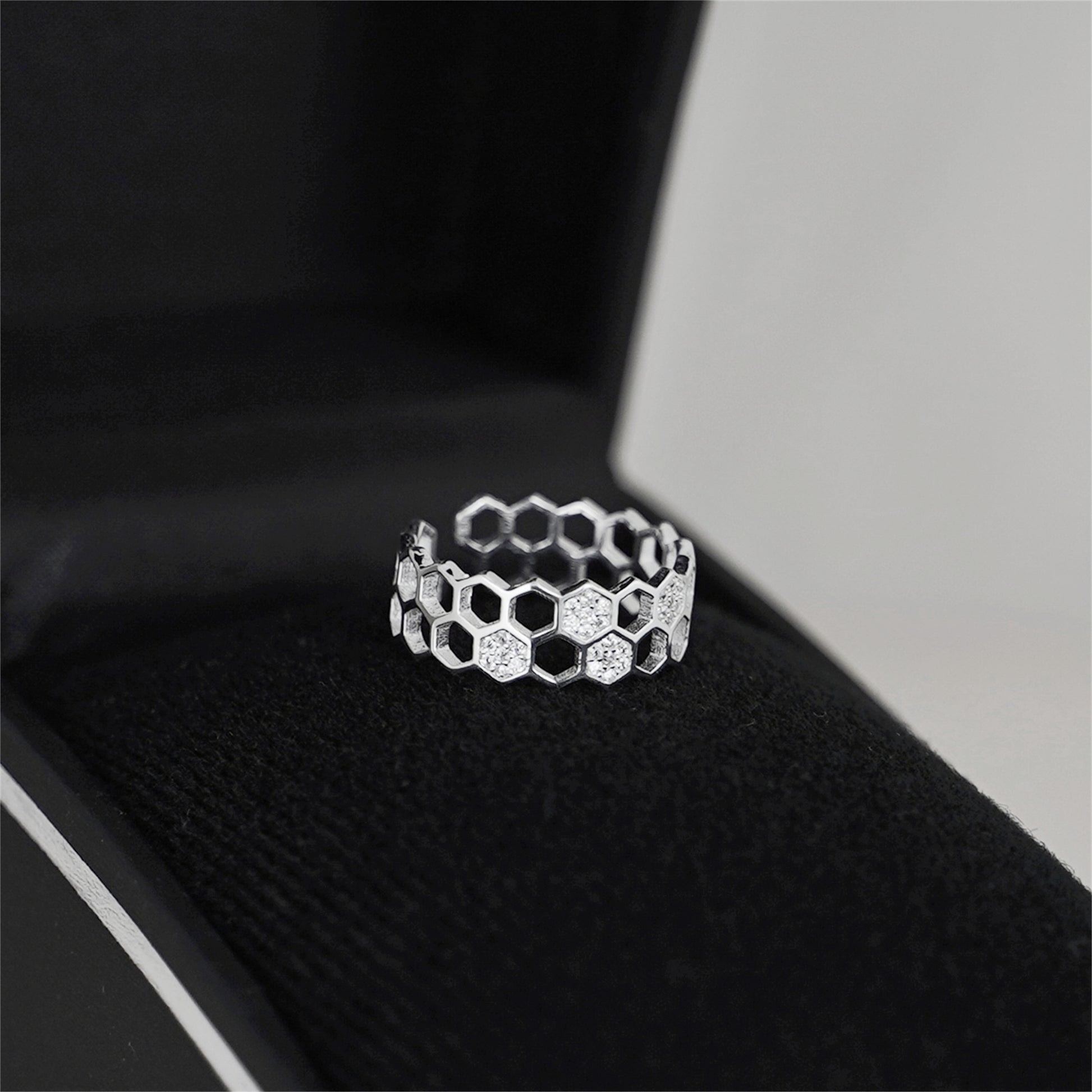 Sterling Silver Beehive Paved CZ Double Layer Open Band Wrap Ring - sugarkittenlondon