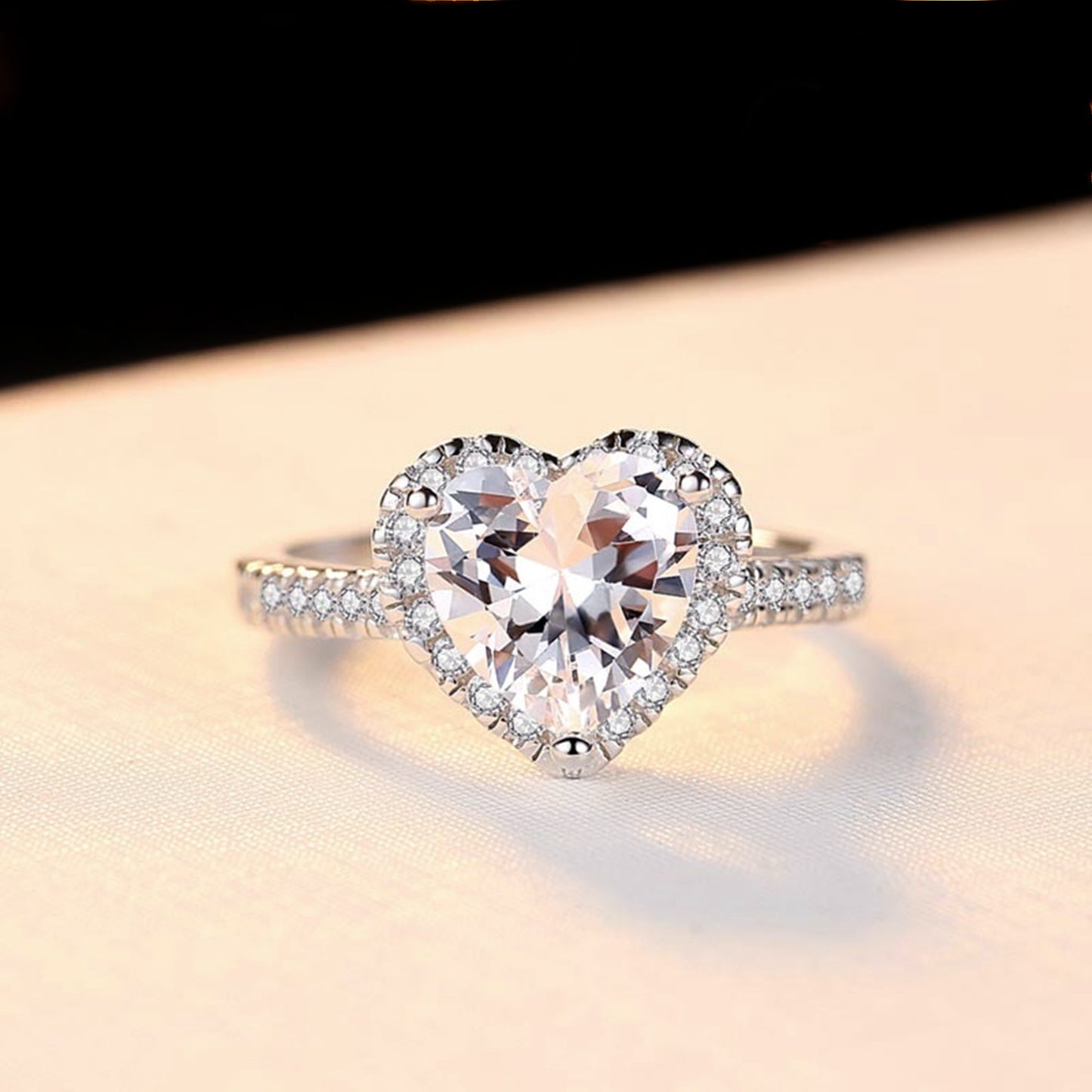 Sterling Silver Solitaire Heart Halo Ring Bezel Setting with Paved CZ Shoulders - sugarkittenlondon