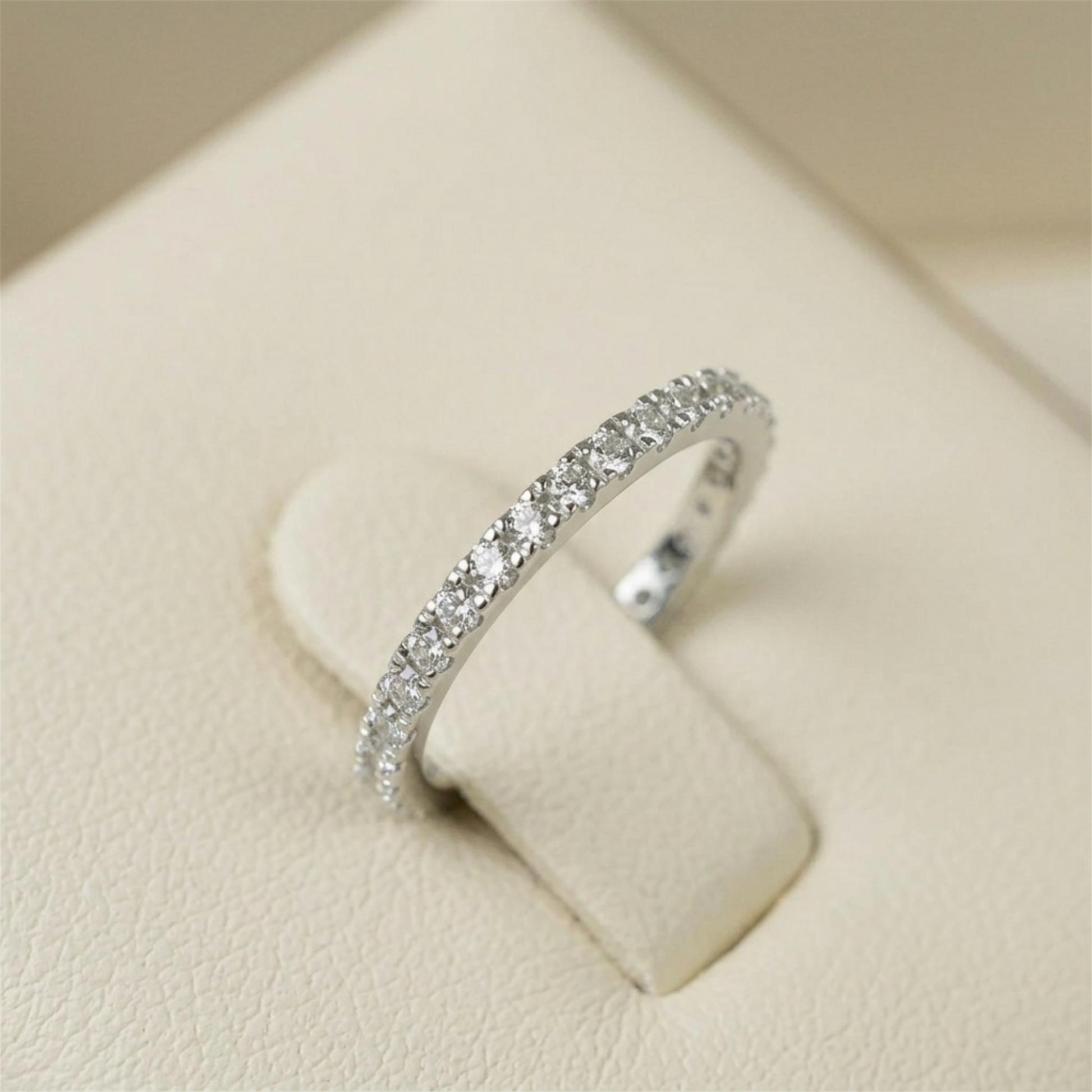 CZ stacking eternity band ring in silver tone with a continuous row of sparkle stones